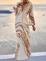 Elegant Deep V Marble Pattern Maxi Dress