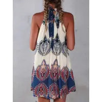 Women's Printed Hanging Neck A-line Dress