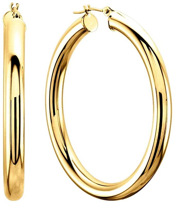 14K Solid Gold / Filled Classic Polished Round Tube hoops