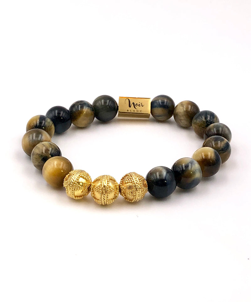 BLUE TIGER EYE, 12mm, 24KT Gold Vermeil  Bracelet