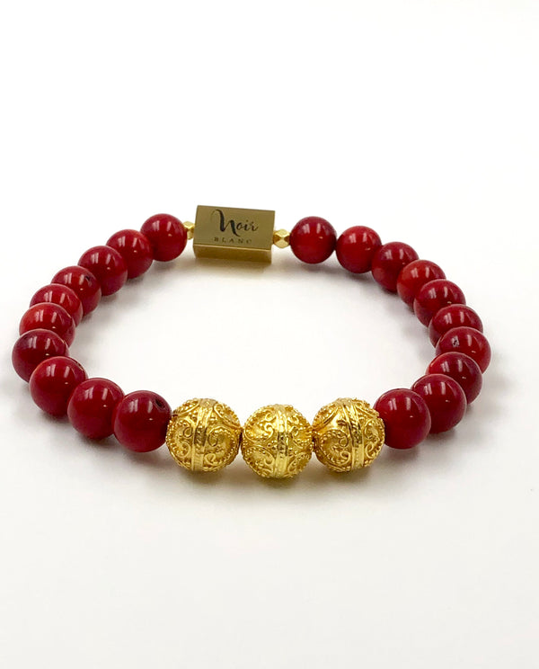 CORAL, 10mm, 24KT Gold Vermeil  Bracelet