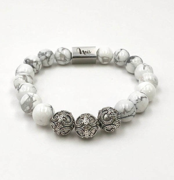 HOWLITE, 12mm, 925 Sterling Silver Bali Beads