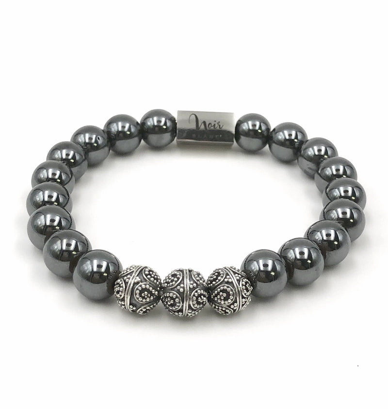 CLASSIC HEMATITE, 10mm, Silver Bracelet