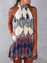 Women's Printed Hanging Neck A-line Dress